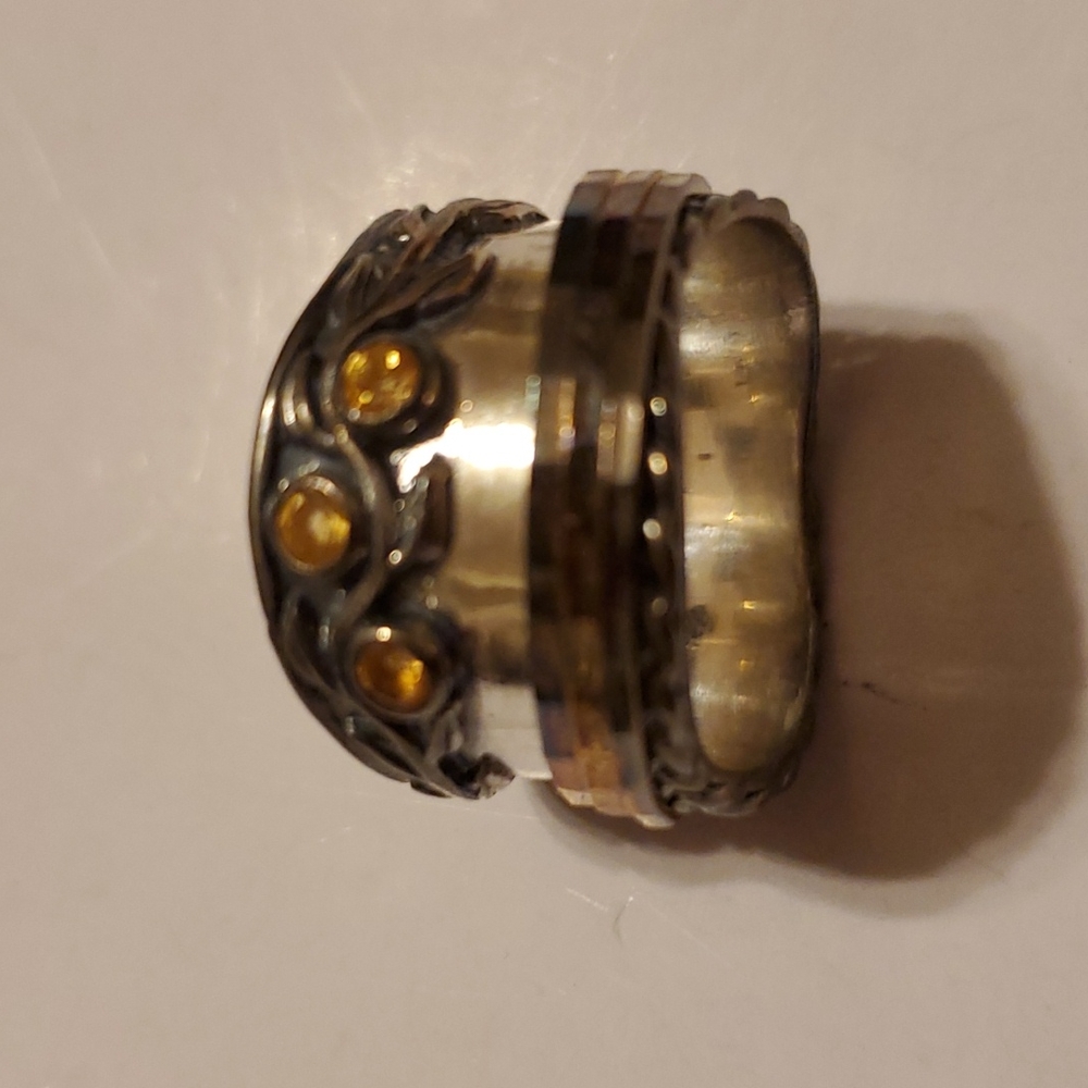 Or Paz Silver Ring with Gold and Amber Highlights - Picture 6 of 6
